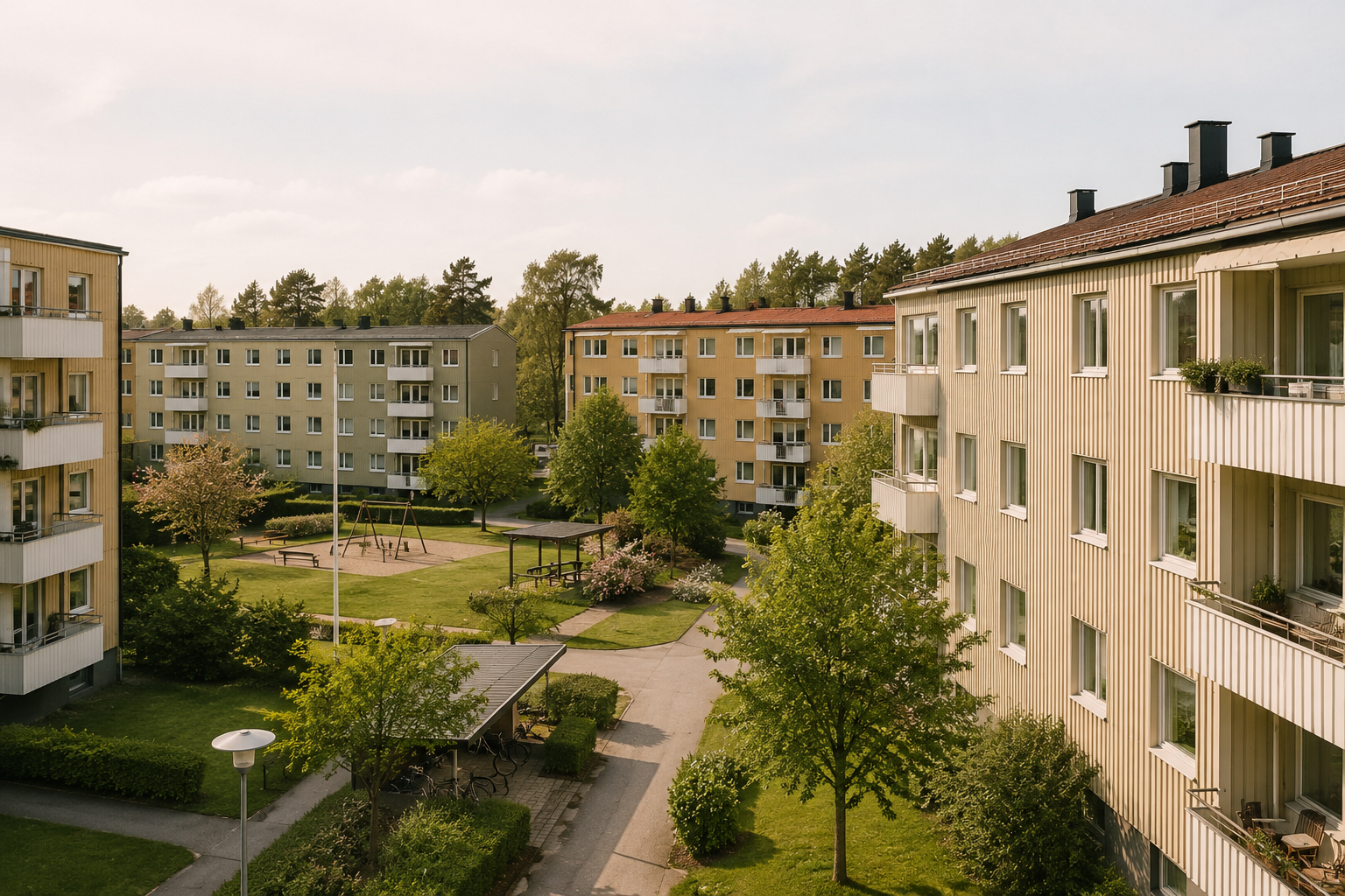 Nordiskt styrelserum i varmt morgonljus